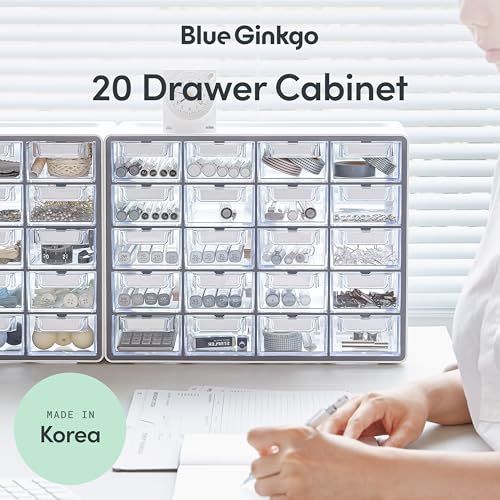 Blue Ginkgo 20-Drawer Storage Cabinet Organizer Grey - Korean Made, Stackable, Adjustable Dividers