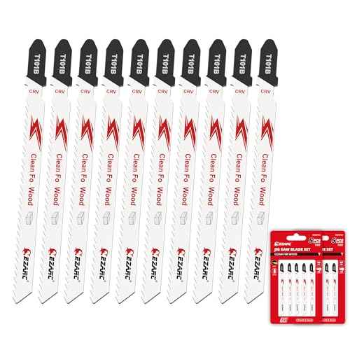 EZARC 10PCS Jigsaw Blades T101B Jig Saw Blades Set for Wood Clean Cutting Assorted T-Shank Replacement 10 TPI Curved & Scrolling Cutting