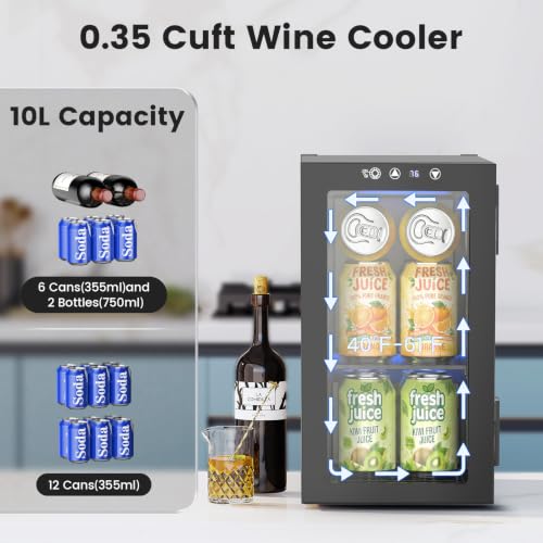 Electactic Black 10L Mini Countertop Wine Cooler, Compact Beverage Refrigerator