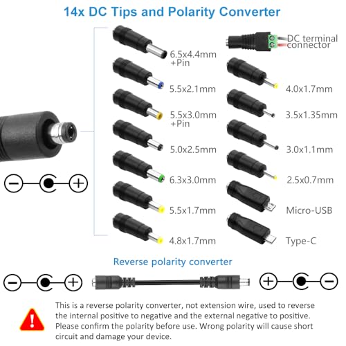 SHNITPWR Adjustable 3V-24V 3A DC Power Supply with 14 Tips - Black