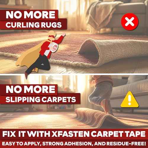 XFasten Double Sided Carpet Tape for Area Rugs, 2 Inch x 30 Yards ? Heavy Duty Anti Slip Rug Grip Tape, Works as Rug Grippers, Residue Free, Wood Safe, Easy Removal for Hardwood and Laminated Floors