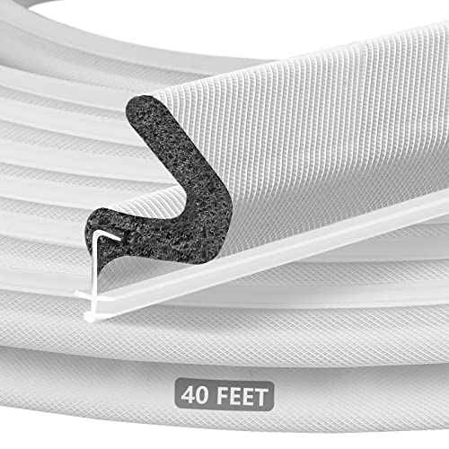 40FT Extra Long Kerf Weather Stripping Door Seal for Large Gaps and Easy Installation (White)