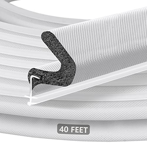 Litaibai 40 ft White Kerf Weather Stripping Door Seal for Exterior Doors, Press-In Fit