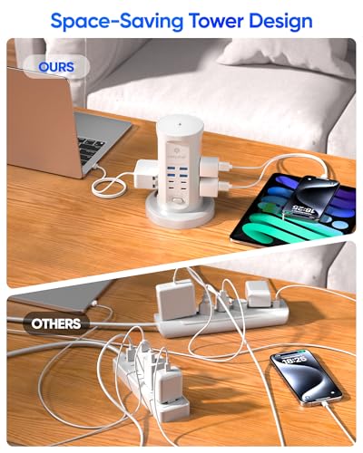 kakyanill White 24W Power Strip Tower with 9 AC Outlets & 8 USB Ports