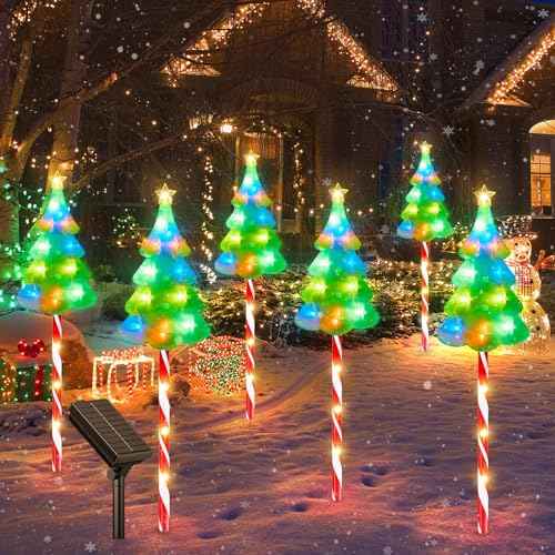 25" Larger Outdoor Christmas Decorations, 12 Pack Colorful Solar Candy Cane Christmas Tree Lights with 10 Lighting Modes and Bright 204 LED, Waterproof Solar Christmas Tree for Pathway Yard