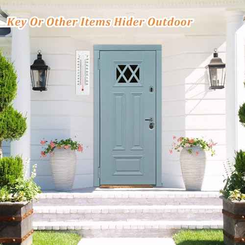 Key Cabinet Outdoor, Key Lock Box, Thermometer Decorative Hide a Keys Lockbox for Outside Waterproof Dexspoeny Secret Hidden Storage Coins, Money and Hold House Spare Keys for Safe Storage