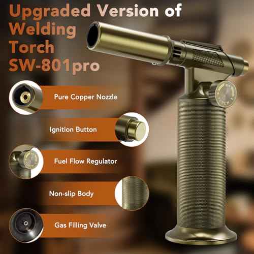 Butane Torch,Professional Metal Micro Torch, Waterproof and Windproof Blow Torch, Refillable & Adjustable Torch Lighter for Baking, Cooking, Welding (Butane Gas not Included)