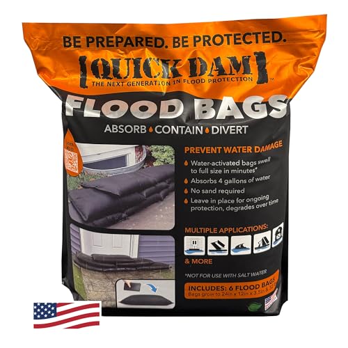 Quick Dam 12x24 Water Activated Flood Bags 6-Pack – Flood Control Emergency Barrier