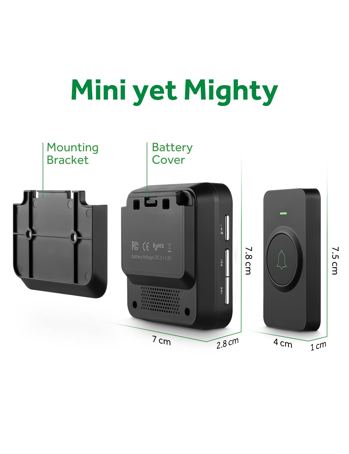 AVANTEK Wireless Door Bell, BA-11 Waterproof Battery Operated Doorbell Chime Operating at 1000 Feet, Portable Door Chime kit with 52 Melodies, 5 Volume Levels, and CD Quality Sound