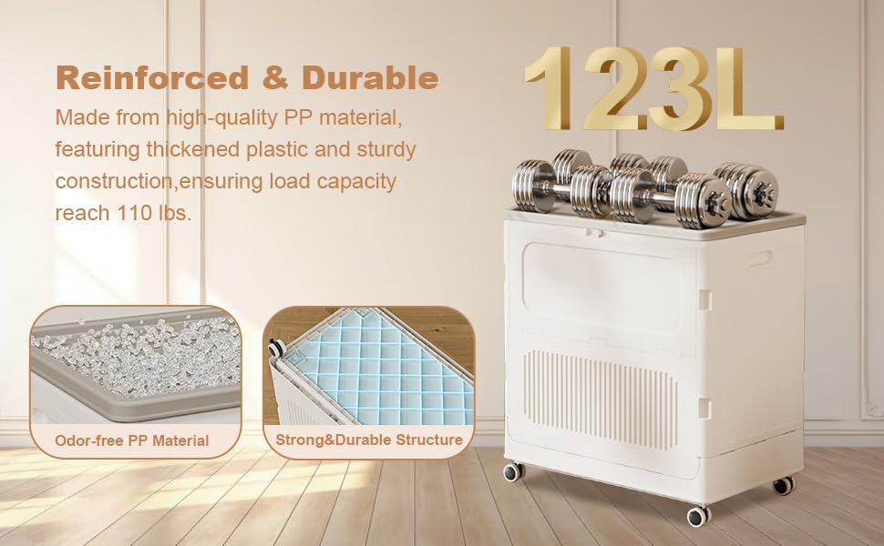 YardGo Dirty Laundry Basket, Laundry Hamper with Lid and Wheels, Rolling Laundry Basket, Waterproof Outdoor Box Storage- Ideal for Clothes Toys Storage, for Laundry, Kids Room, Home Gym(Cream Grey)