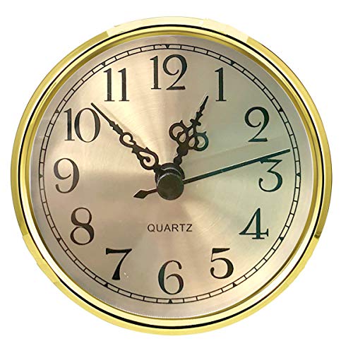 HILLHOME Mini Round Quartz Clock - 3.5 Inch Gold Dial with Bezel, Arabic Numerals, Fits 3-inch Hole, Gold