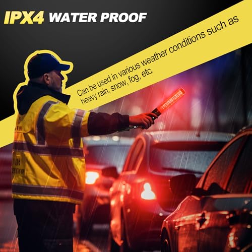 2 Pack Rechargeable Traffic Wand, 10 Inch Traffic Control Baton with Magnet, Safety Light Wand with White LED on Top, Air Marshaling Wand with 3 Flashing Modes