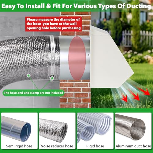 4 Inch White Hooded Exterior Dryer Vent Cover with Screen & Damper (Galvanized Steel) – Wall Mount