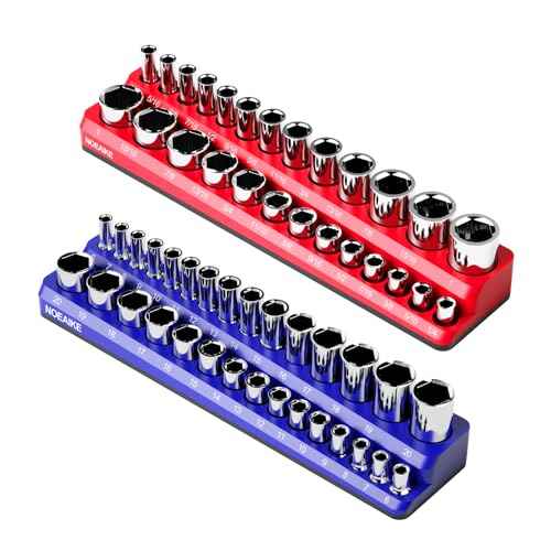 3/8 Inch Magnetic Socket Organizer,2-Pack Metric &SAE Sockets Holder Set 3/8" Drive Socket Trays, Holds 56 Pcs Standard and Deep Size Sockets(Socket not Included)