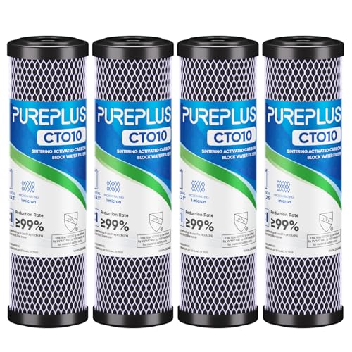 PUREPLUS 4 Pack 1 Micron 10x2.5 Inch Whole House Carbon Water Filters NSF Certified