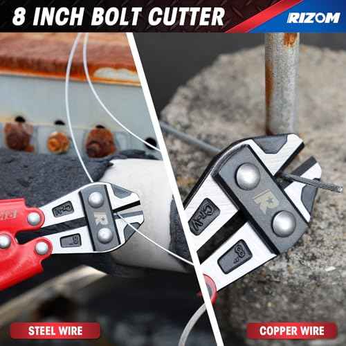 Rizom 8-inch Mini Bolt Cutter, Spring Loaded Wire Cutters Heavy Duty, CR-V Steel Blade for Wire, Cables, Chains, Small Screws