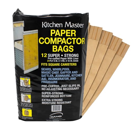 Kitchen Master 12 Pack Pre-Cuffed Compactor Bags, 15-Inch Universal Fit, Paper Liners