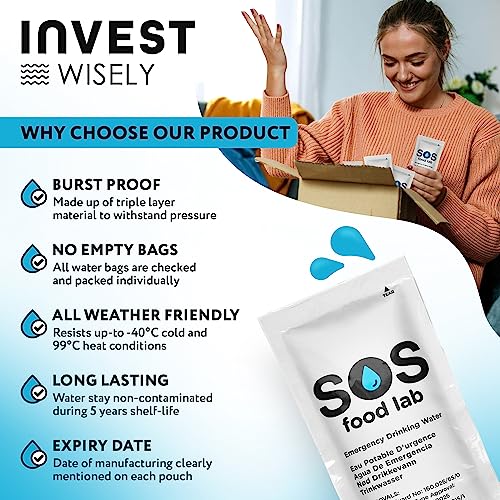 Emergency Drinking Water Pack - 62 Sachets, 4.22 oz Each, 5-Year Shelf Life, Portable Survival Water for Disaster Preparedness