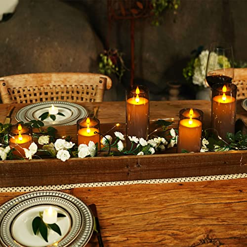 Gray Flickering Flameless Candles Set of 5 - Battery Operated Acrylic LED Pillar Candles with Remote & Timer