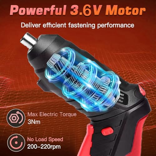 AFNZTME Red Cordless Power Screwdriver Kit with 46 Bits, LED Light, Pistol Handle