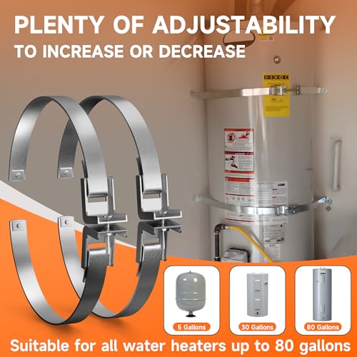2 Sets Universal Water Heater Earthquake Strap Kit for Up to 80-Gallon Tanks – Secure Mounting Brackets with Install Accessories