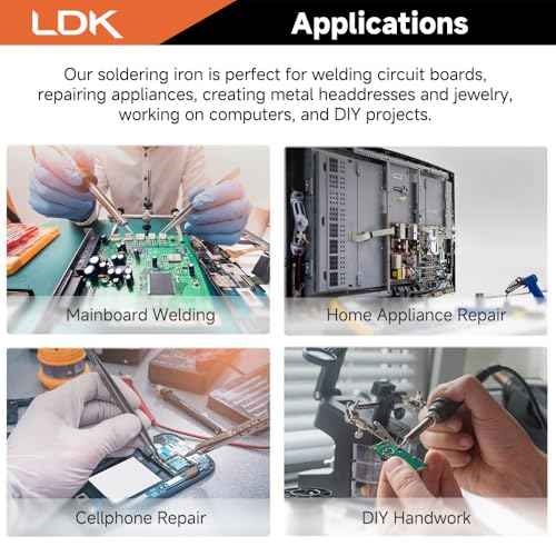 LDK 936B Soldering Iron Kit Soldering Station, 60W Soldering Iron Kit for Electronics, 5 Extra Soldering Iron Tips, Solder, Desoldering Pump, Tweezers, Wire Cutter