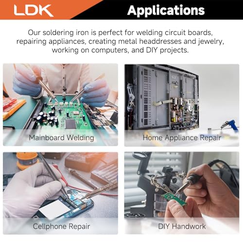 LDK 936B Soldering Iron Kit Soldering Station, 60W Soldering Iron Kit for Electronics, 5 Extra Soldering Iron Tips, Solder, Desoldering Pump, Tweezers, Wire Cutter