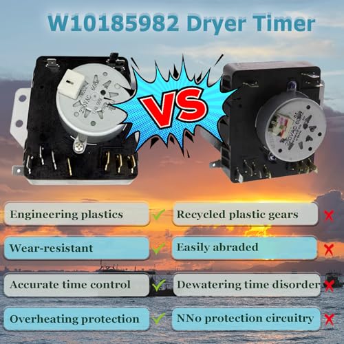 W10185982 WED4815EW1 W10185 982 Dryer Timer(OEM) Compatible with Whirlpool WED4800XQ0, WGD4800XQ0 etc,W10185 982 Dryer Timer Replacement for 418-618-20-b5 WPW10185982. 230VAC 60Hz, 3-Year Warranty