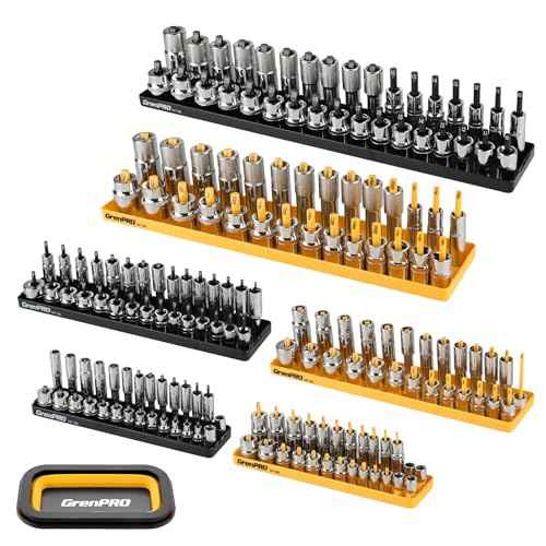 7PCS Socket Organizer Tray Set with Mini Folding Tray, Yellow & Black Magnetic Socket Holder for 1/4", 3/8", 1/2" Drive Metric and SAE Sockets