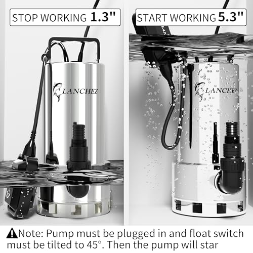 LANCHEZ Large 1.6HP Submersible Sump Pump with Float Switch, 6000GPH, Stainless Steel