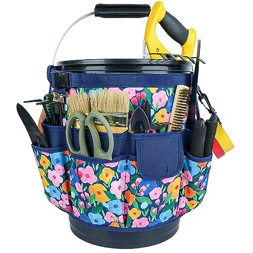 MELOTOUGH Bucket Caddy Organizer for 3.5–5 Gallon Buckets (Blue Flower) – Garden Tool Tote