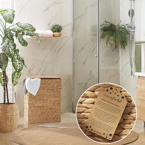 Casafield Natural Large Laundry Hamper with Lid, Removable Liner Bag, Water Hyacinth