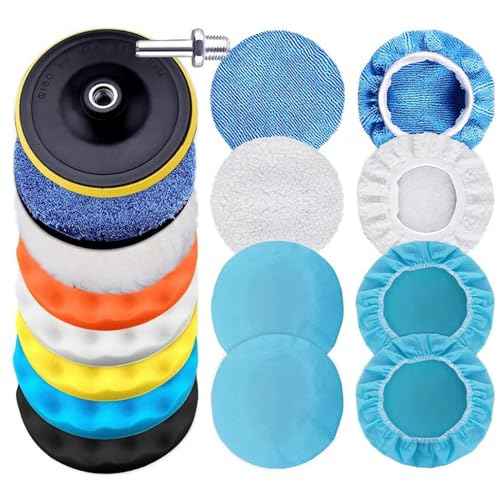 17 Pcs Polishing Pads Kit, 3 Inch Sponge Buffing Pads, Buffer for Car Detailing, Polishing Wheel for Drill, Car Buffer Polisher Kit Drill Buffing Kit for Polishing, Waxing, Sealing Glaze