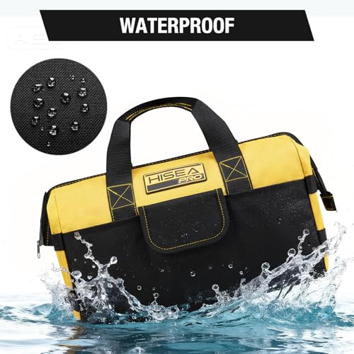 HISEA 16-Inch Waterproof Heavy Duty Tool Bag in Navy, Yellow, Red - Multi-Pocket Organizer