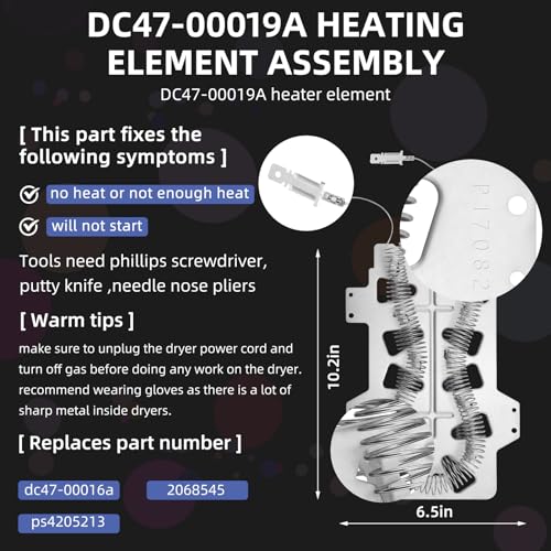 Samsung Dryer Heating Element DC47-00019A Replacement for DV45H7000EW, DV40J3000EW, DV42H5000EW