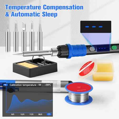 Soldering Iron Kit, 90W LED Digital Soldering Gun kit with Ceramic Heater, 110V Adjustable Temperature Solder Welding Iron Kits, Auto-sleep, Thermostatic Design, Black