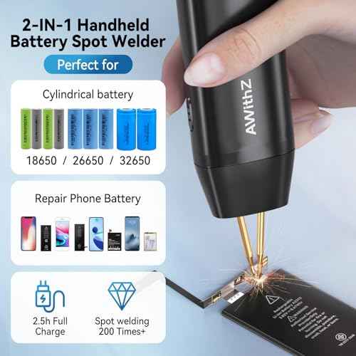 11-Level Handheld Spot Welder for 18650 Li-ion Batteries, Automatic and Manual Dual Mode Welding Machine with Replaceable Copper Tip, DIY/Power Tool Repair Kit