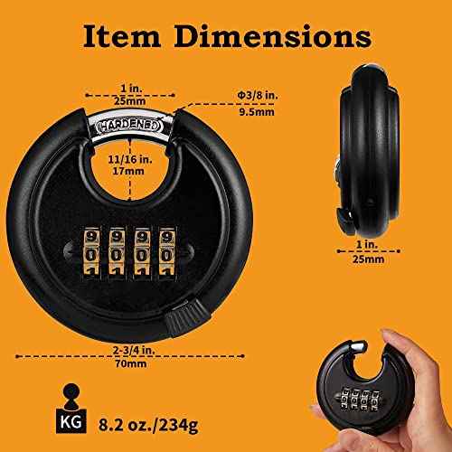 70mm Combination Discus Lock£¬ Disc Padlock Combination for Garage, Outdoor Fence, Shed, Storage Unit, Trailer, 1 Pack
