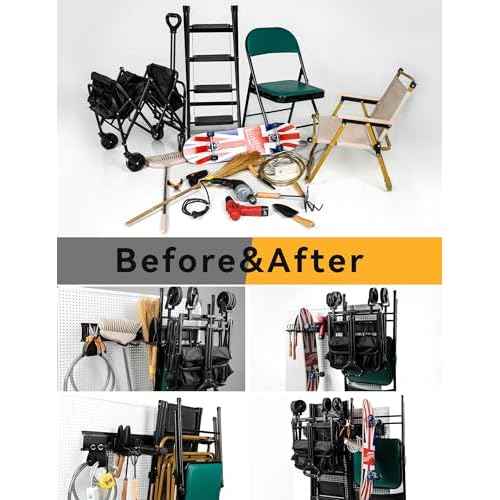 Wall Mount Garden Tool Organizer - 48 Inch Max Load 539lbs, Garage Storage with 7 Heavy Duty Hooks and 4 Cable Ties, Power Tool Organizer Rack