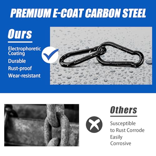 M4-1.57 Inch 10pcs Black Heavy Duty Carabiner Clips Spring Snap Hooks for Outdoor & Keychain