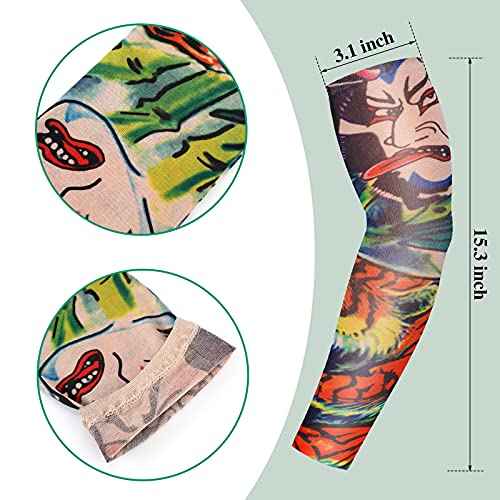 Geyoga 12 Pcs Tattoo Sleeves Fake Arm Sleeves Cover Realistic Soft Elasticity UV Protection for Men Women Working(One Size)