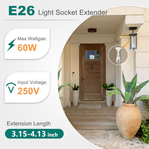 DiCUNO 2-Pack E26 Bulb Socket Extenders Flexible Light Fan Light Extensions