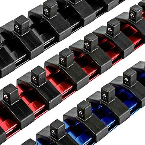 ARES 60064-3-Piece 1/4-Inch Drive 6-Inch Aluminum Socket Rail Set - Includes Red, Blue, and Black Rails - Each Aluminum Rail Stores up to 5 Sockets
