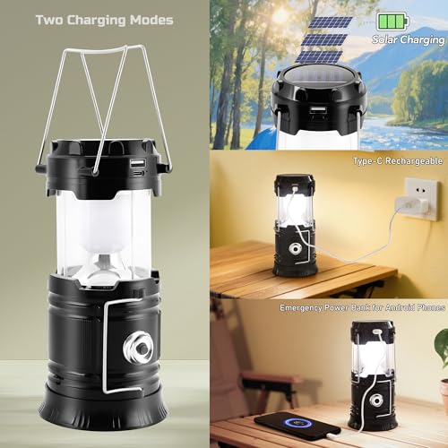 Lichamp Portable Solar Camping Lantern & USB Rechargeable LED Flashlight 4-Pack
