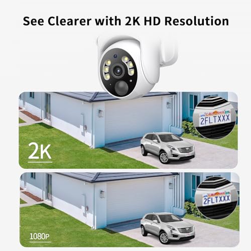 SEHMUA White 2-Pack 2K Solar WiFi Security Cameras with Pan/Tilt, Night Vision, Two-Way Audio