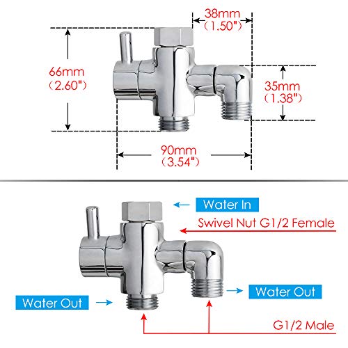 YDmeet Silver Brass Shower Arm Diverter Valve 3-Way for Handheld & Fixed Shower Heads