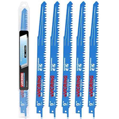 Wood Pruning Reciprocating Saw Blades 9 Inch Sawzall Blades for Trees High Carbon Steel Pruning Blade for Reciprocating Saw (5 Pack/5TPI)
