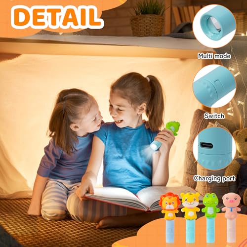10 Pack Small Mini Cute Kids Flashlight, Rechargeable Animal Flashlights for Boys Girls,Christmas Gifts Stocking Stuffers