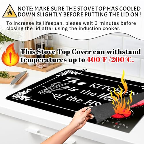 ENCHAN Black 28x20 Inch Glass Stove Top Cover Protector, Heat-Resistant Rubber Counter Mat