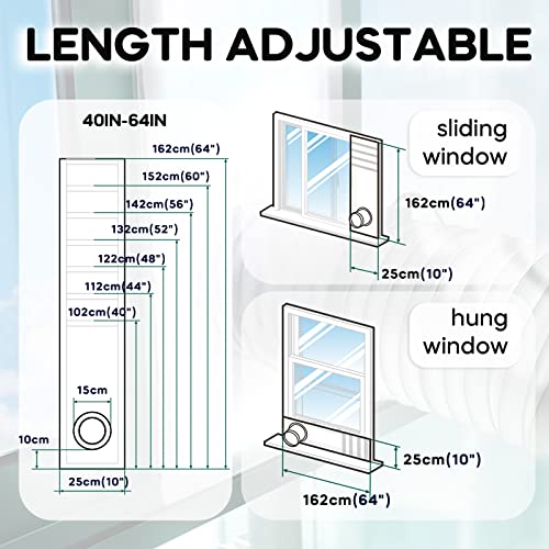 Loviga White Portable AC Window Vent Kit 10x64 Inch Adjustable Sealing